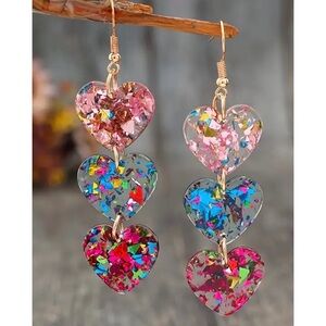 🆕 Glittery Acrylic Heart Dangle Earrings